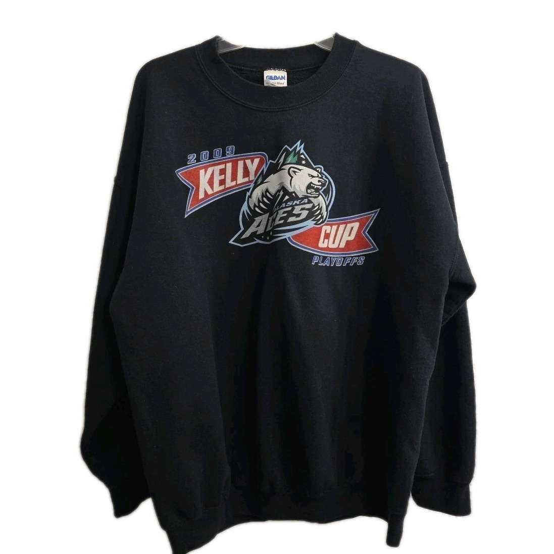 Rare Alaska Aces Black Sweatshirt 2009 Kelly Cup Playoffs Echl Hockey Size Xl